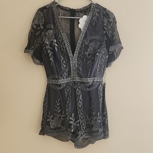Haute Monde Silver and Black Graphic Embellished Romper